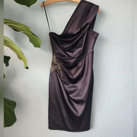 Eliza J embellish side one shoulder lined cocktail formal dress - Picture 1 of 11